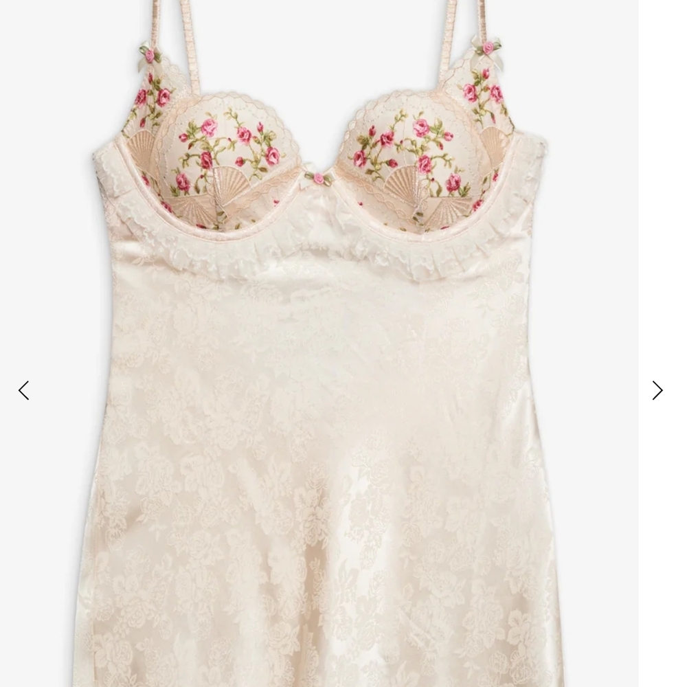 Floral Embroidered Satin Chemise